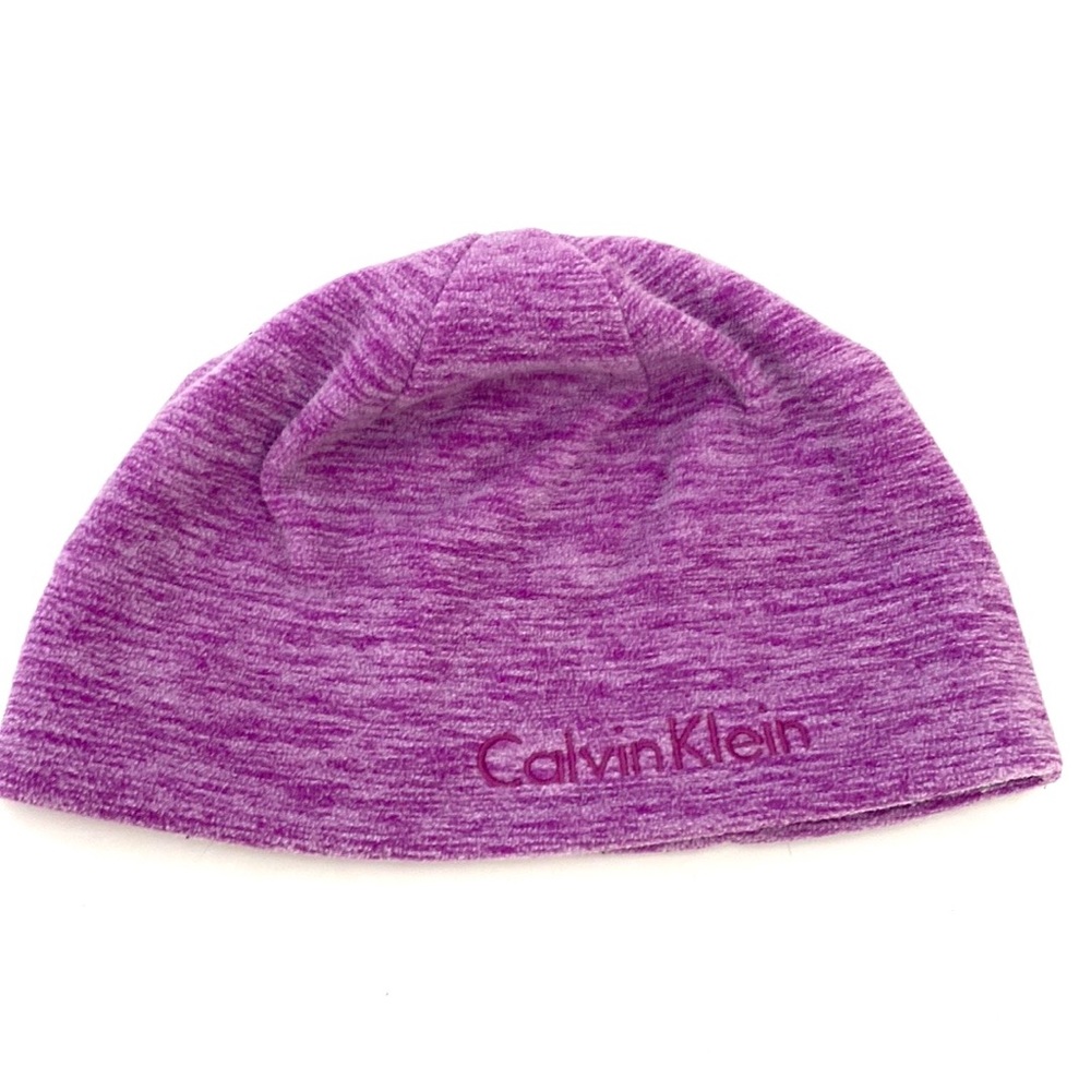 Calvin Klein Women's Purple Fleece Logo'd Beanie